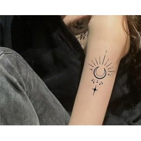 2 PCS Autocollants De Tatouage À Base De Plantes Jus Imperméables Autocollants Étoiles Et Lune Durables Sur Le Dos Des Tatoua