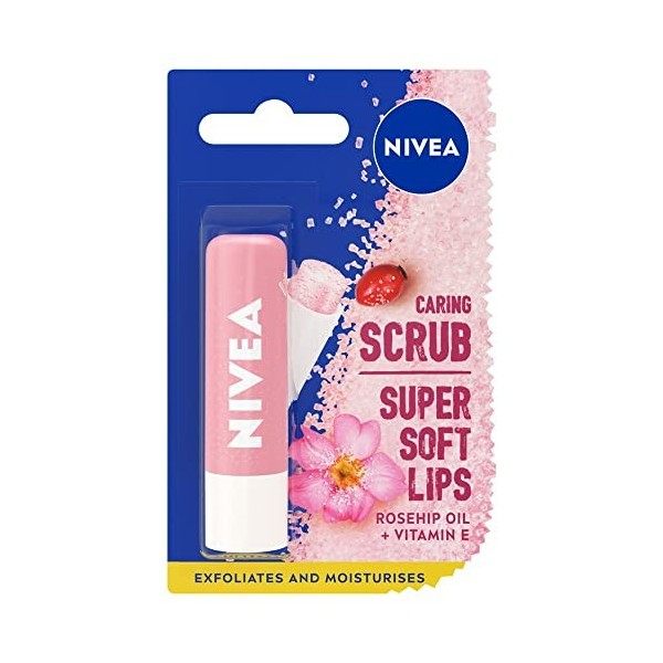 NIVEA Gommage à lèvres 2 en 1 à lhuile de cynorrhodon 5,5 ml , gommage à lèvres + vitamine E, bâton exfoliant pour les lèvr G...