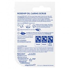 NIVEA Gommage à lèvres 2 en 1 à lhuile de cynorrhodon 5,5 ml , gommage à lèvres + vitamine E, bâton exfoliant pour les lèvr