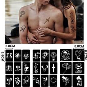 RainFlowwer Pochoirs de tatouage temporaire, pochoir de tatouage à paillettes pour homme et femme, 12 feuilles de modèles de 