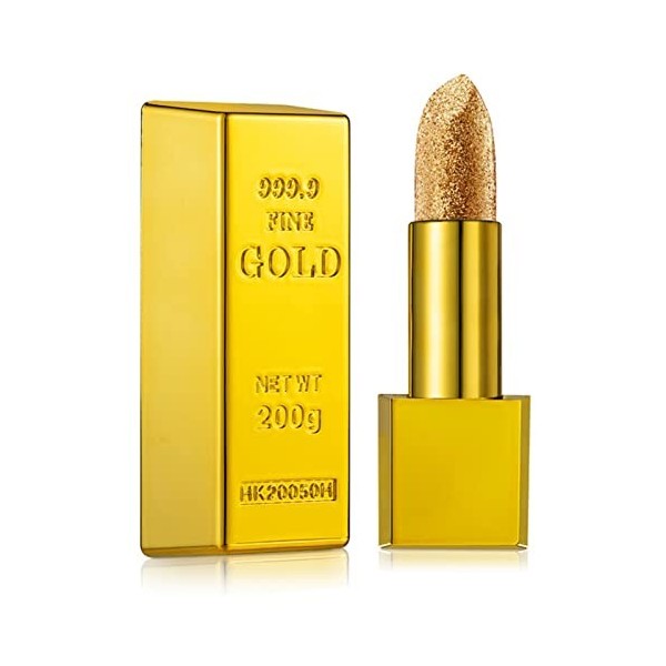 Rouge à Lèvres, Sparkle Lipstick Gold Bar Design Imperméable Longue Durée Hydratant Lisse Lèvres Maquillage Cosmétiques 3.5g 