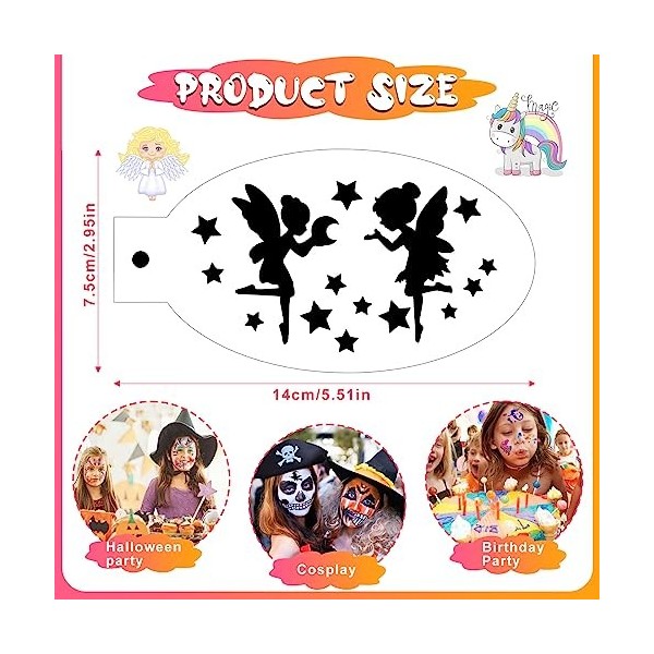 OOTSR 42 Pochoir Maquillage Enfant Adulte, Modèle de Tatouage pour Anniversaires Carnival Pâques Halloween, Kit de Tatouage d