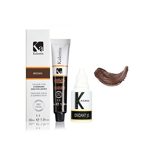 Kit de teinture pour sourcils avec oxygénène, 3 % KaLENTIN en plusieurs couleurs 30 ml marron 