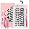 Missicee Kit de 10 styles de faux cils russes avec colle à cils et pince à épiler D Curl Bande russe cils volume duveteux et 