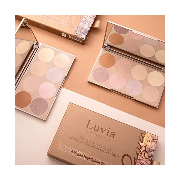 Palette Professionnel Illuminateurs pour le Maquillage “Prime Glow” de Luvia Cosmetics – Pour tous les types de peaux – 8 Cou