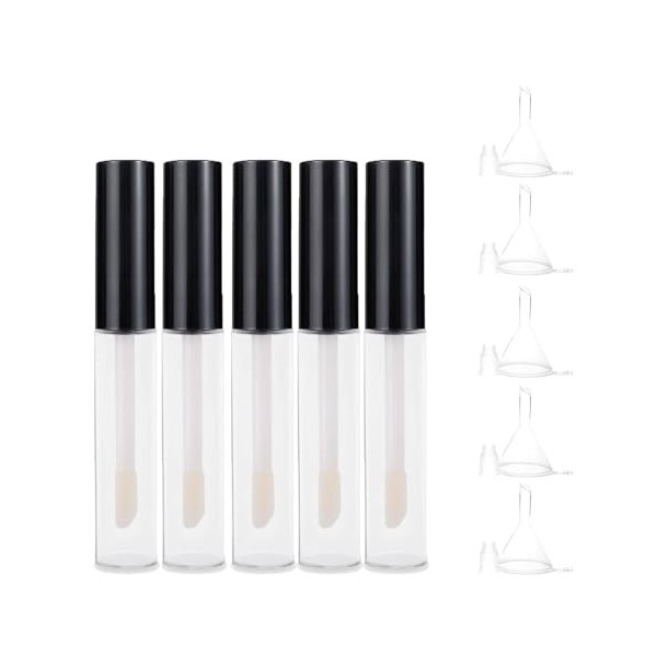 5pcs 10ml Empty Mascara Tube And Wand,Eyeliner Tube And Lip Gloss Tube,Refillable Plastic Diy Cosmetic Container,With Lid & M