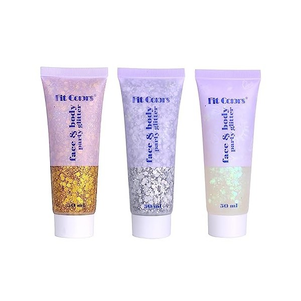 Body Glitter Gel 3 Couleurs Chunky Paillettes Visage Holographique, Sparkling Sirène Paillettes, Glitter Liquide Paillettes, 