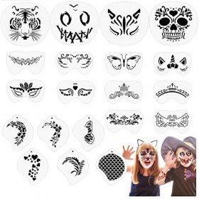 OOTSR 20 Pièces Pochoir Maquillage Enfant, Modèle de Tatouage pour Anniversaires Halloween Noël, Kit de Tatouage Enfant de Pe