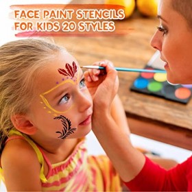 OOTSR 20 Pièces Pochoir Maquillage Enfant, Modèle de Tatouage pour Anniversaires Halloween Noël, Kit de Tatouage Enfant de Pe