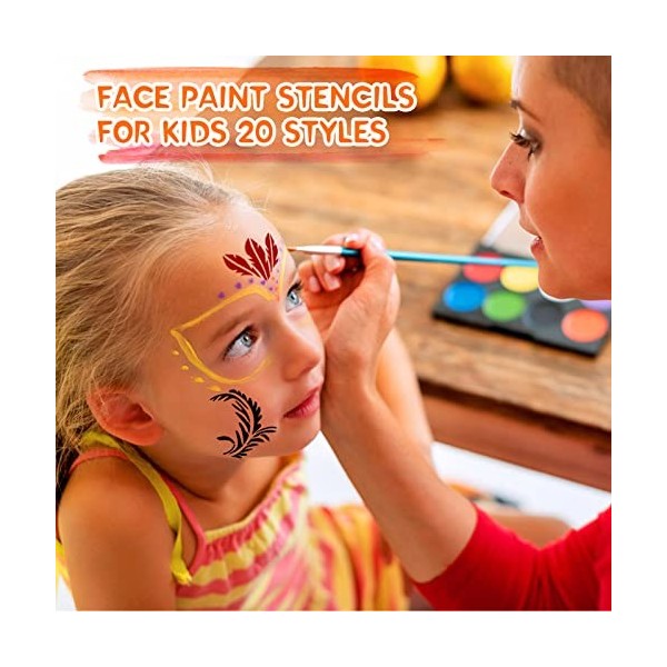 OOTSR 20 Pièces Pochoir Maquillage Enfant, Modèle de Tatouage pour Anniversaires Halloween Noël, Kit de Tatouage Enfant de Pe