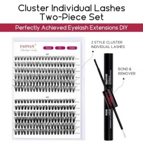 FADVAN DIY Cils Cluster Extension Cils Kits Volume Individual 30D+40D Mix 9-16mm 0.07C Curl 2 Pièces Faux Cils Colle, Dissolv