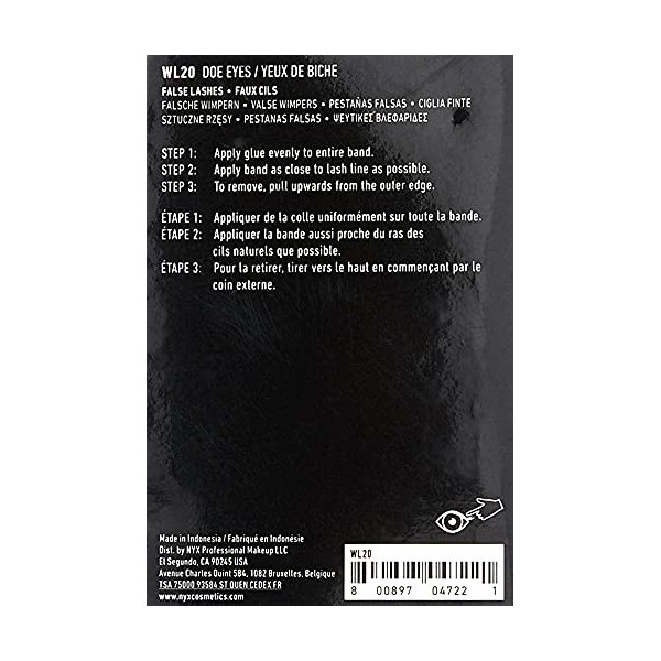 NYX Professional Makeup Faux-cils, Fibres Synthétiques, Paire Unique, Réutilisables, Effet Cils Dramatiques, Style : Doe Eyes