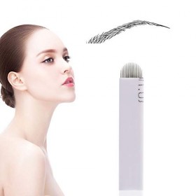 Lot de 50 aiguilles de microblading à 18 broches, lames jetables incurvées semi-permanentes pour maquillage des sourcils, fou