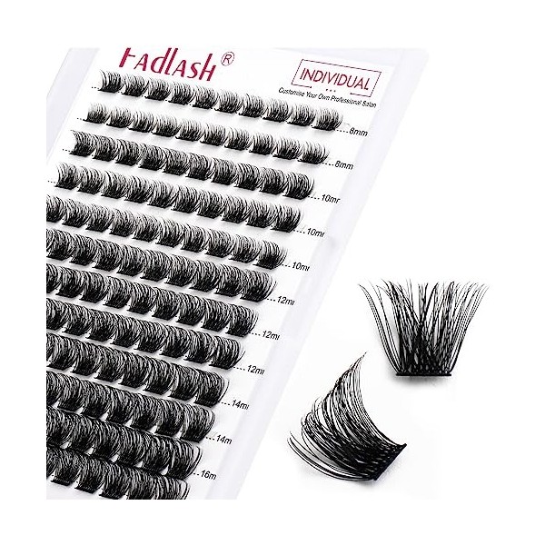 FADLASH Cluster Individuel Faux Cils 144pcs DIY Extension Cils Bouquet 0.07 D 8-16mm Réutilisable Cils a Cils BD 