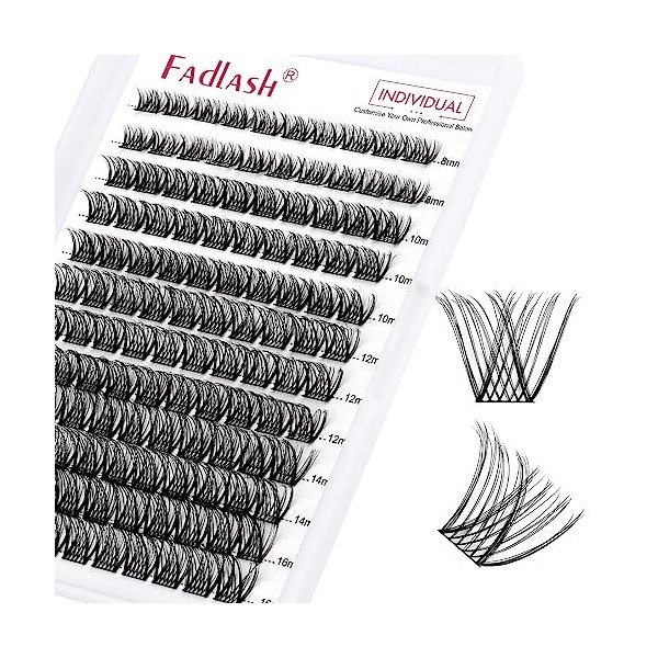 FADLASH Cluster Individuel Faux Cils 144pcs DIY Extension Cils Bouquet 0.07 D 8-16mm Réutilisable Cils a Cils BD 