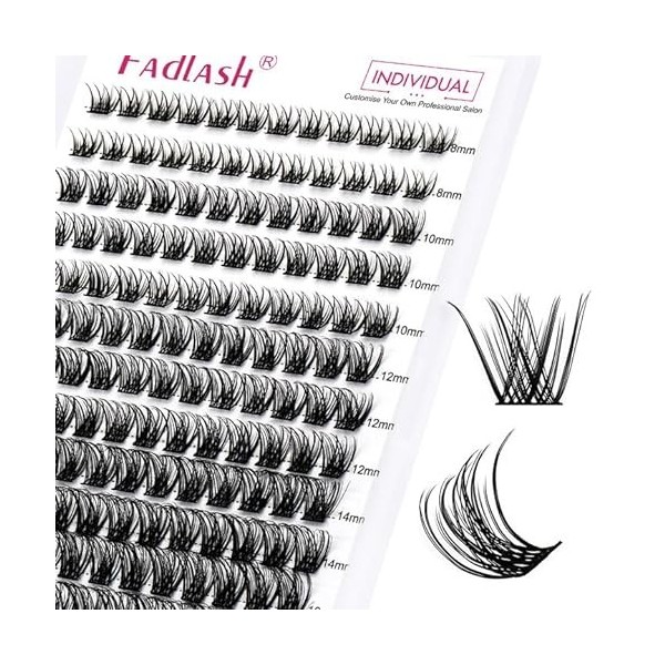 FADLASH Cluster Individuel Faux Cils 144pcs DIY Extension Cils Bouquet 0.07 D 8-16mm Réutilisable Cils a Cils BD 