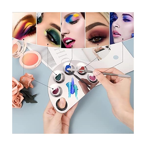 Bailinks Palette de Maquillage en Acier Inoxydable 5-well Palette Nail Art avec spatule de maquillage, Makeup Artist Essentia