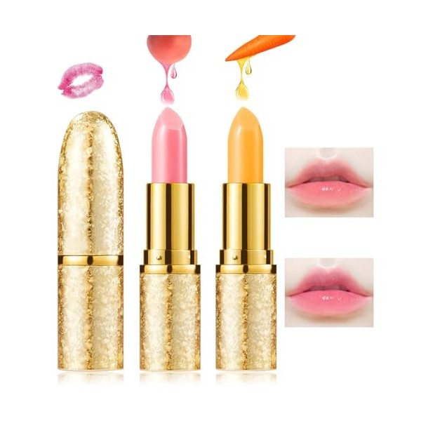 Likesing 3 Pièces Lot Rouge a Levre Magique Change Couleur Fleurs Transparent Jelly Lipstick Rouge Levre Mat Longue Tenue Bau