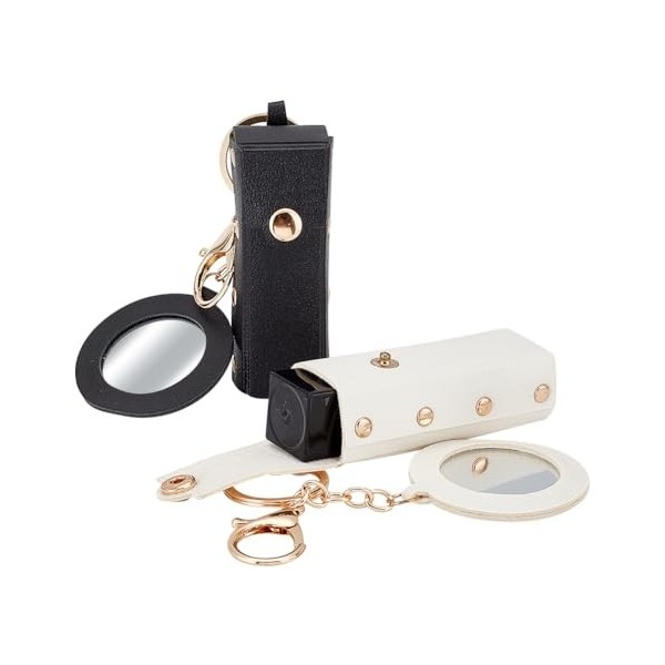 FINGERINSPIRE 2 étui à Rouge à Lèvres en Cuir Noir et Blanc avec Porte-Clés et Miroir, Organisateur de Rouge à Lèvres en Cuir