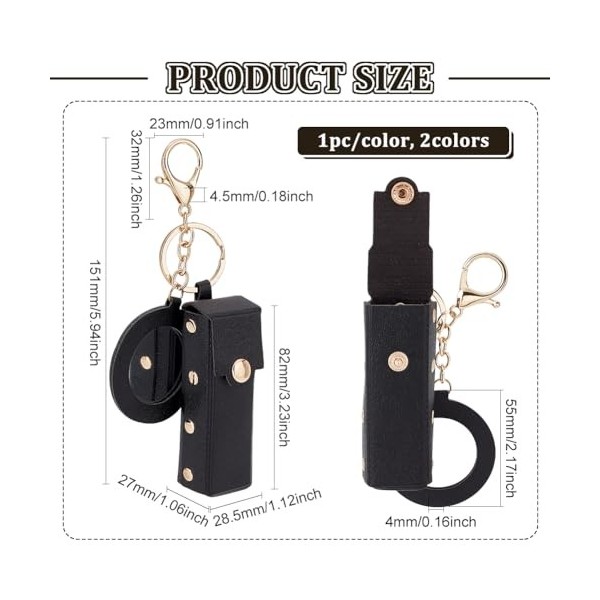 FINGERINSPIRE 2 étui à Rouge à Lèvres en Cuir Noir et Blanc avec Porte-Clés et Miroir, Organisateur de Rouge à Lèvres en Cuir