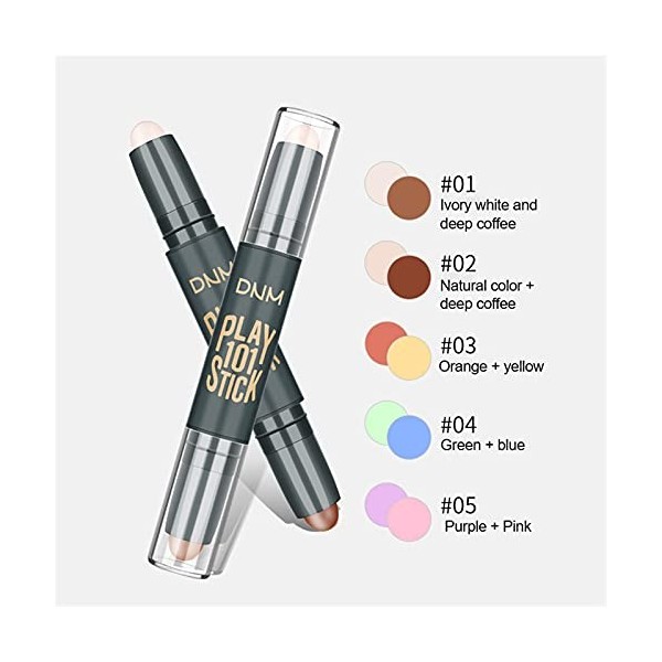 5Pcs Double Tête Stick De Correcteur De Teint Anti-Cernes Contour Concealer Maquillage Professionnel,Dual-ended Contour Facil