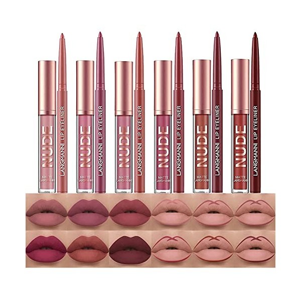 6 Pcs Crayon À Lèvres Mat Et Ensemble De Rouge À Lèvres 24 Heures Nus Étanche Beauté Maquillage Kit Lipgloss Liptints Pour Fe