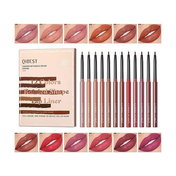 Matte Lip Liner Set 12 couleurs Premium imperméable lisse Nude crayons à lèvres en velours mat Crayon à lèvres imperméable lo