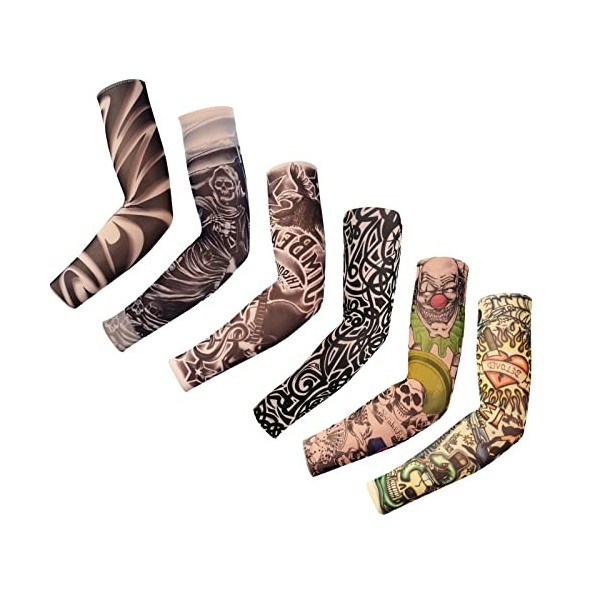 Manchette Tatouage, Yuccer 6 PCS Nylon Faux Tatouage Bras Tatouage Ephemere Faux Manche de Tatouage Temporaire Anti UV pour F...