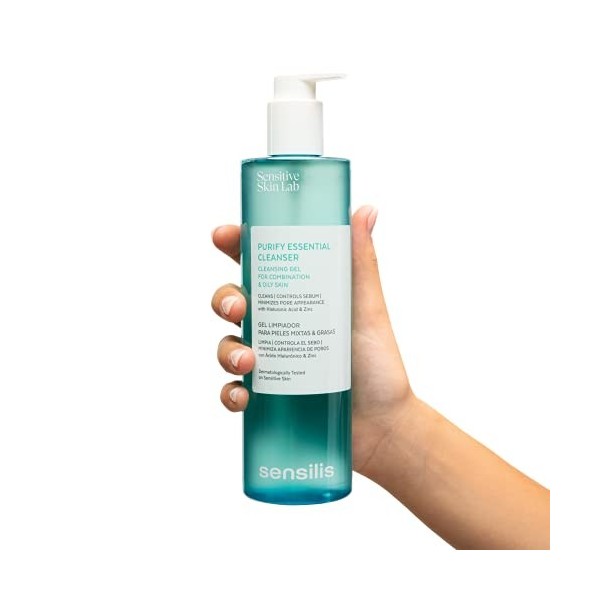 Sensilis - Purify Essential Cleanser, Gel nettoyant pour peaux mixtes et grasses à lacide hyaluronique et au zinc - 400 ml