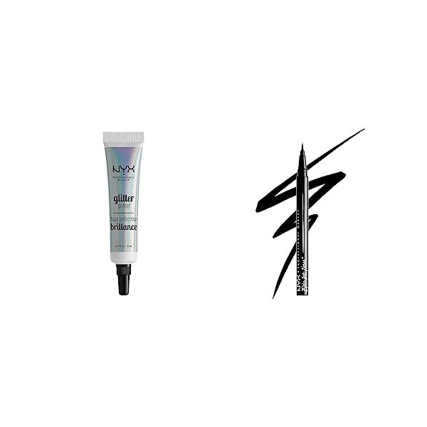 NYX Professional Makeup Base Paillettes, Gel Fixant pour Pigments Libres, Tenue Longue Durée & Eyeliner Feutre Epic Ink Liner