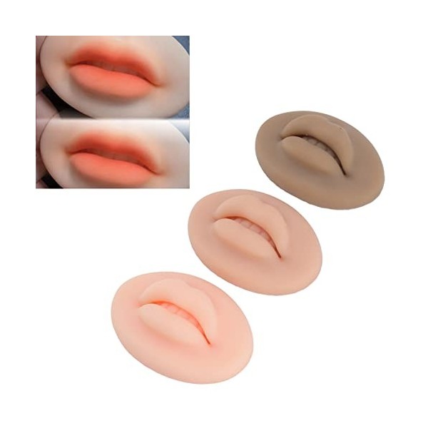 3D Silicone Practice Lip Cosmetic Plain Color Tattoo Practice Lips 3pcs Soft Vivid Fake Home