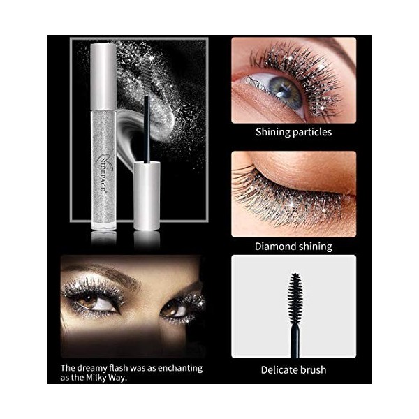 OCHILIMA Mascara diamant à paillettes, mascara à paillettes, mascara à séchage rapide, durable, étanche, épais et brillant po