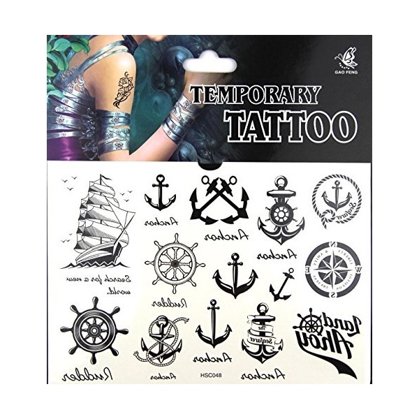 Lot de 5 tatouages temporaires style marin sexy avec ancres