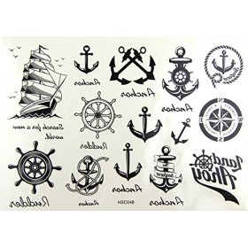 Lot de 5 tatouages temporaires style marin sexy avec ancres