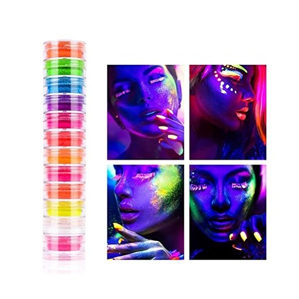 Yolluu Palette de 12 couleurs de fards paupières, pigments fluorescents phosphorescents, fard paupières pour le visage, le co