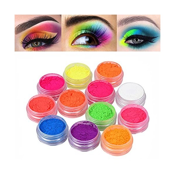 Yolluu Palette de 12 couleurs de fards paupières, pigments fluorescents phosphorescents, fard paupières pour le visage, le co