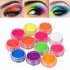 Yolluu Palette de 12 couleurs de fards paupières, pigments fluorescents phosphorescents, fard paupières pour le visage, le co