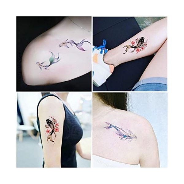 7 feuilles style chinois couleur carpe tatouage autocollants étanche hommes et femmes durable bras clavicule fleur bras tatou