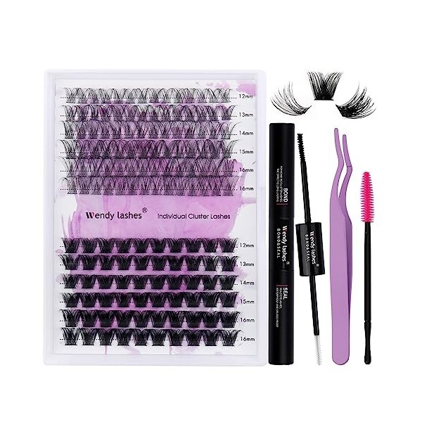 Kit Extension Cils Individuels D Curl 0.07mm DIY Cluster Cils Kit Volume Russe Mixte 12-16mm C4+ZW Extensions de Cils Individ