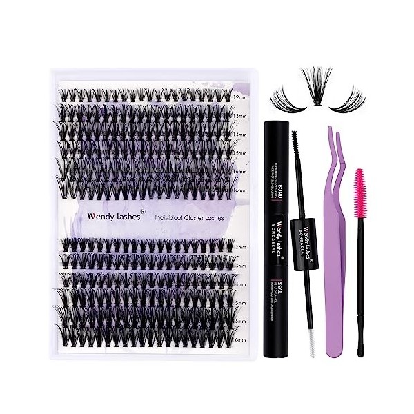 Kit Extension Cils Individuels D Curl 0.07mm DIY Cluster Cils Kit Volume Russe Mixte 12-16mm C4+ZW Extensions de Cils Individ