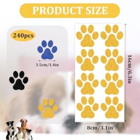 30 Feuilles 240pcs Tatouages Temporaires à Paillettes Patte de Chien, Tatouage dImpression de Patte Autocollant de Tatouages
