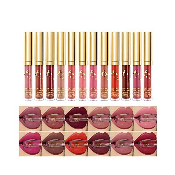 12 pcs/Lot ensemble de rouge à lèvres mat velours liquide rouge à lèvres étanche antiadhésif brillant à lèvres ensemble Sexy 