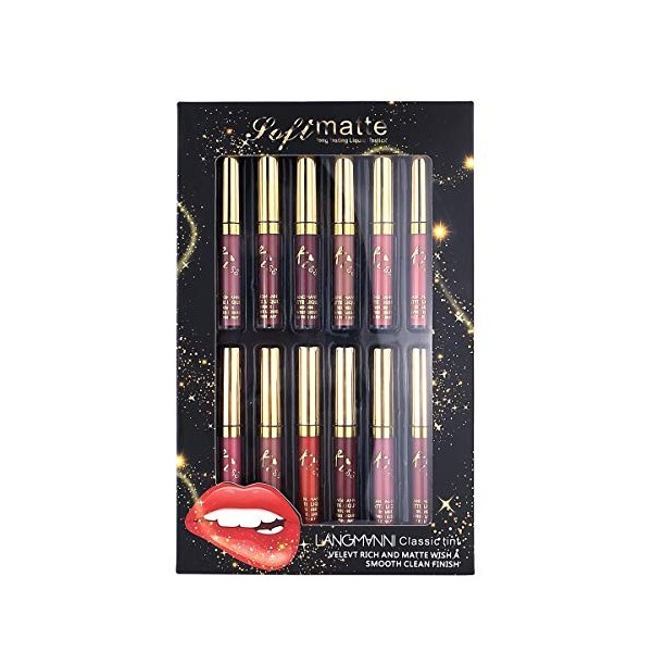 12 pcs/Lot ensemble de rouge à lèvres mat velours liquide rouge à lèvres étanche antiadhésif brillant à lèvres ensemble Sexy 