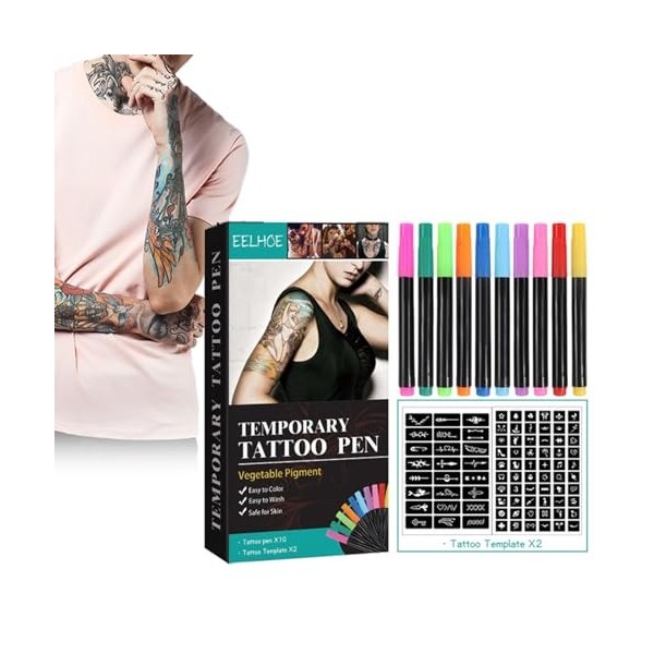 Stylos de Tatouage Pailleté, Tatouage à Paillettes Kit, Tatouage Temporaire Kit Tatouage, Stylo Tatouage, Kit Tatouage de Cad