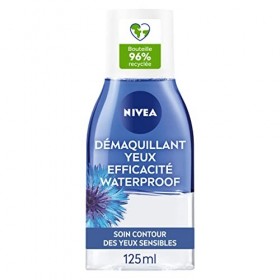 NIVEA Démaquillant Yeux Double Action au Bleuet 2 x 125 ml , nettoyant visage biphase enrichi en eau purifiée, démaquillant 