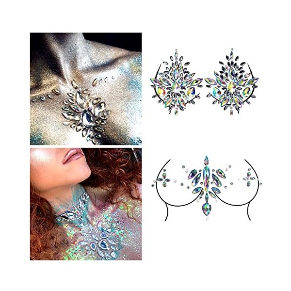 5pcs Lumineux Visage Bijoux Visage Festival Strass Rave Ensembles de Gemmes de Visage Feuilles Gemmes du Visage,Autocollants 