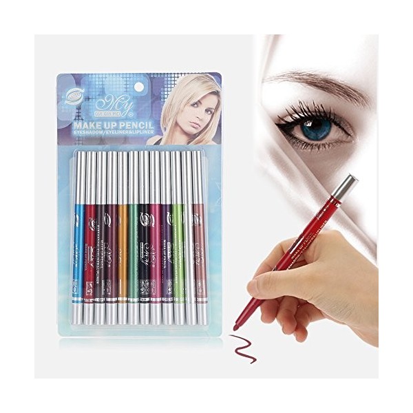 12 couleurs imperméable longue durée Ombre à paupières Eyeliner Lipliner Crayon Cosmétique Stylo Maquillage Ensemble