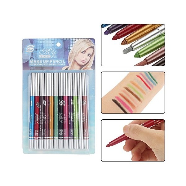 12 couleurs imperméable longue durée Ombre à paupières Eyeliner Lipliner Crayon Cosmétique Stylo Maquillage Ensemble