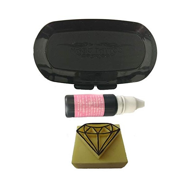 Pierre Tatouage Temporaire Ephémère Magic Tattoo- Encre 20ml +Encreur XL + Diamand 2,5 cmx 2,8cm