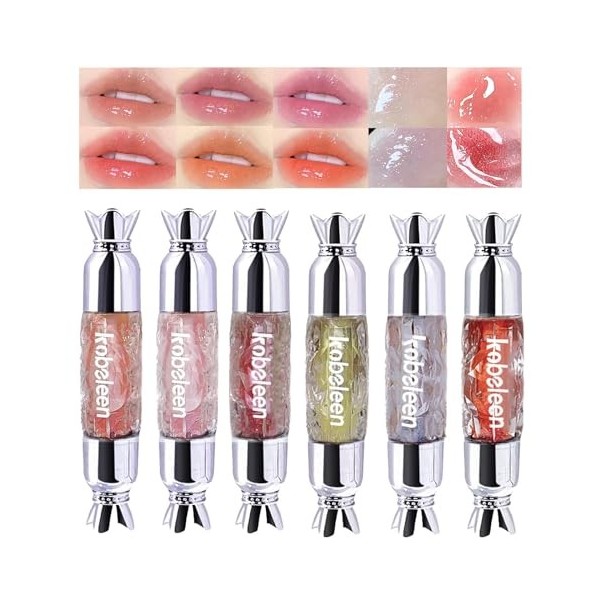 6 Couleurs Hydrating Lip Gloss Set, Baume à Lèvres Transparent à Lacide Hyaluronique, Baume à Lèvres Légèrement Teinté Gloss